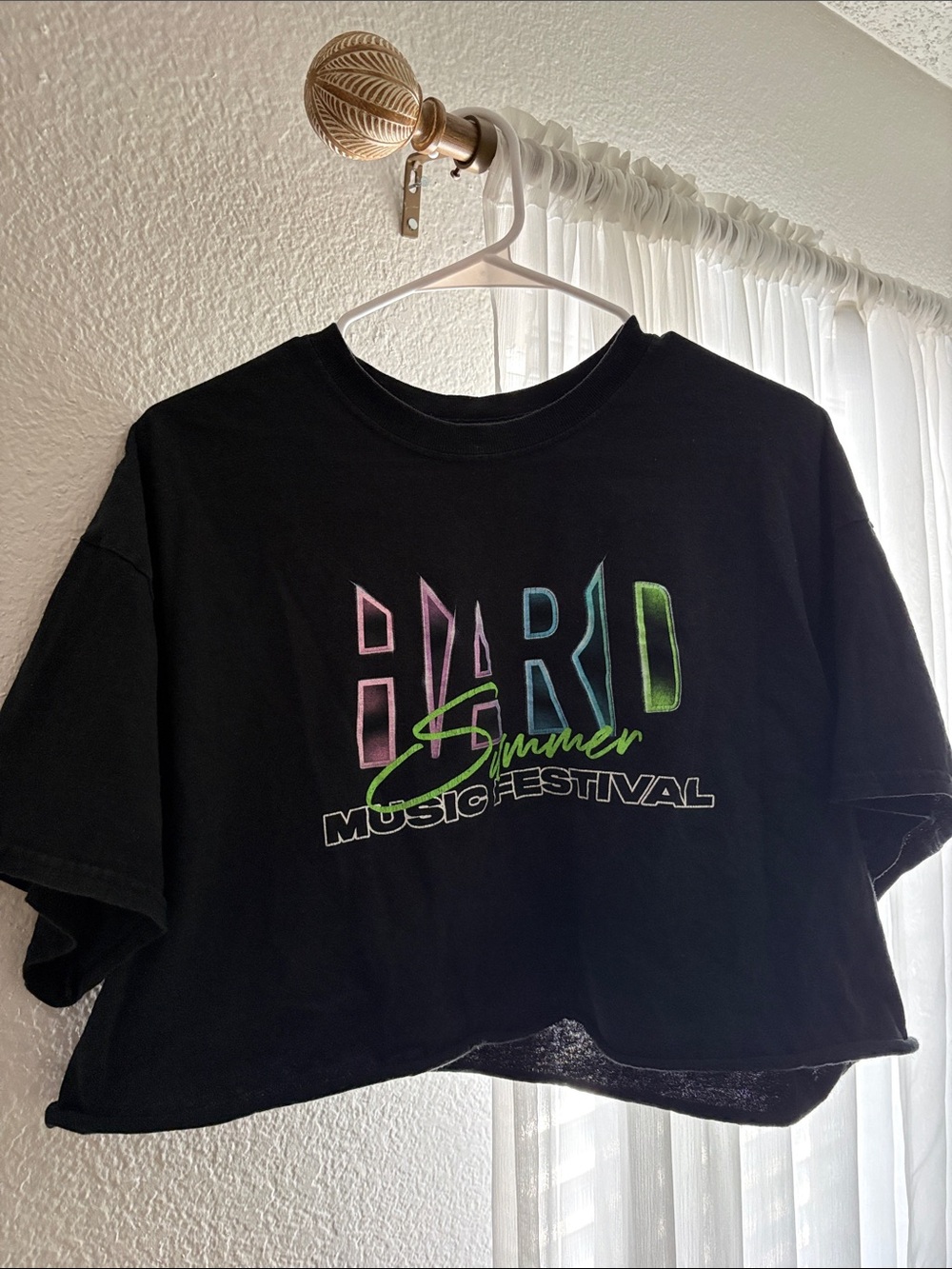 Black Crop Tee with Neon 'Summer Music Festival' Graphic